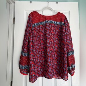 LOFT Red and Blue Patterned Blouse